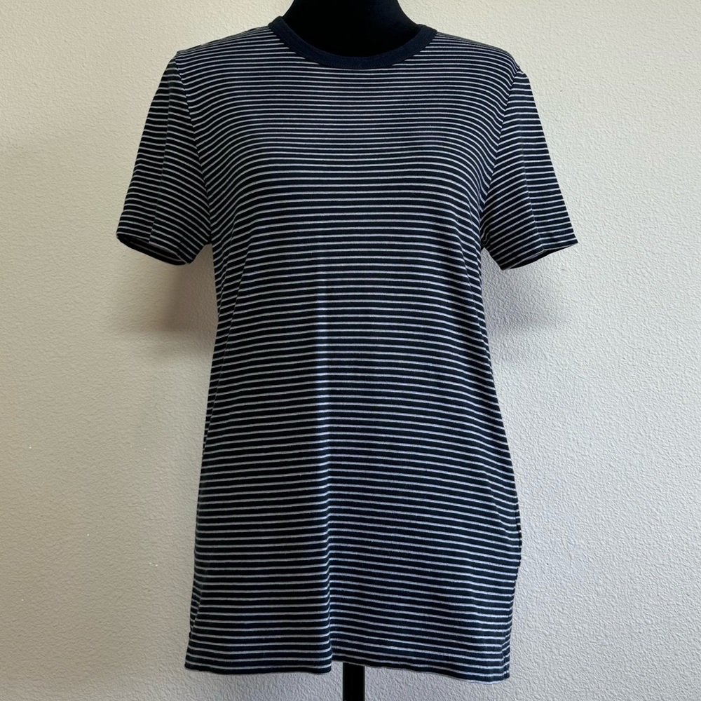 Fossil top women small 100% cotton striped short sleeve crewneck tshirt black